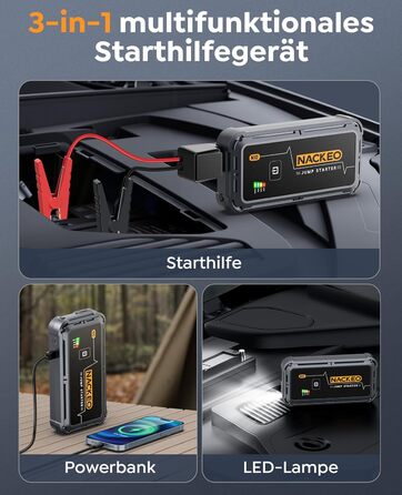 Powerbank для авто 12V Starthilfe 5000A: Зарядний пристрій для автомобіля, SUV, мотоцикла, газонокосарки з LED-ліхтарем
