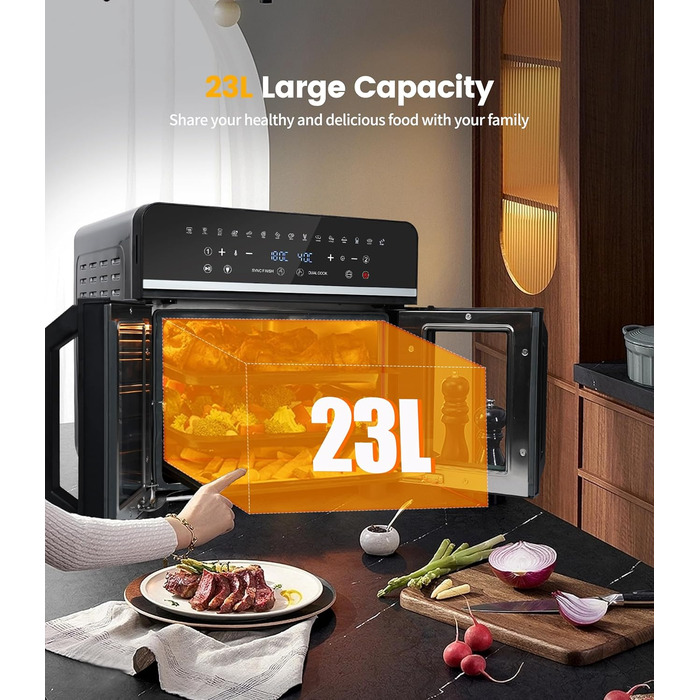 Фритюрниця-мініпіч Air Fryer Emphsism Dual Zone XXL з LED-сенсорним екраном, 1800W, 15 програм, з рецептами та 11 аксесуарами