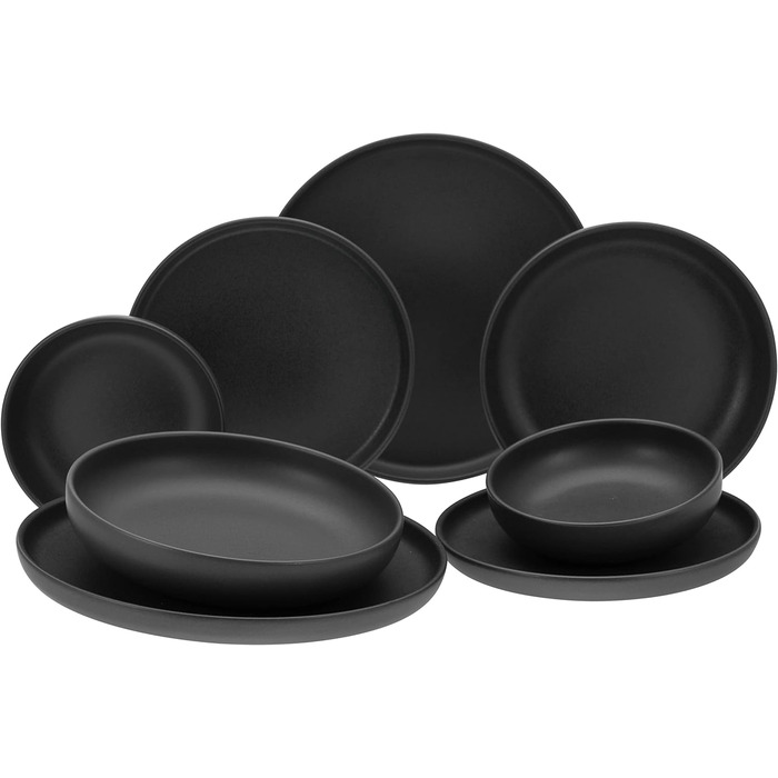 Набір посуду серії Uno 16шт, комбінований сервіз з керамограніту (чорний, посуд із 8 предметів), 22978