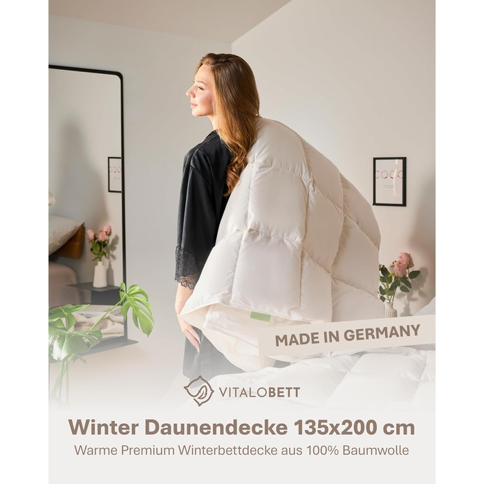 Зимовий ковдрик 135x200 см з пуховою начинкою 1080г - ковдра з бавовняним покриттям, дихаюча та придатна для прання до 60°C, сертифікат Ökotex