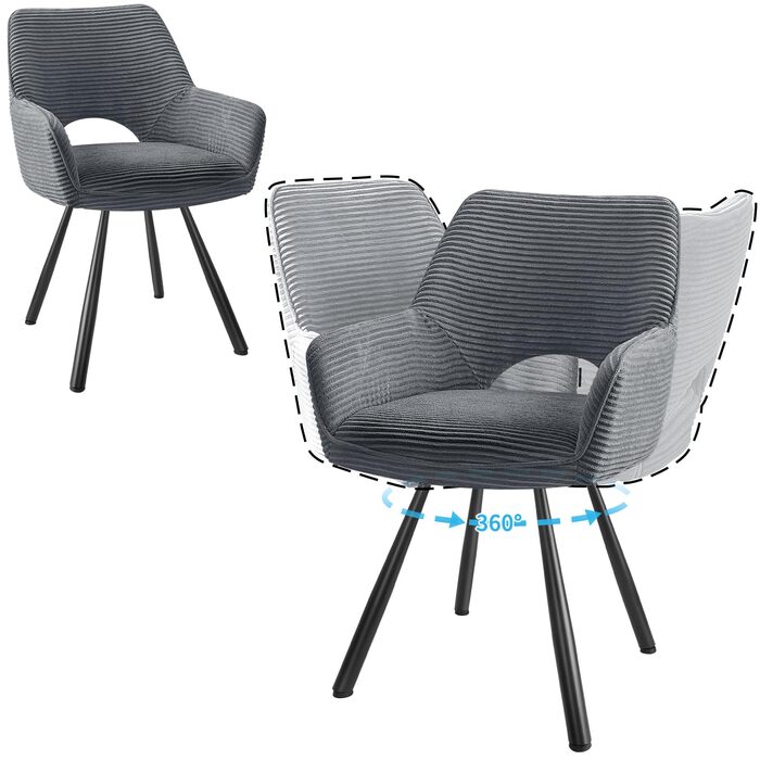 Набір з 4-х обертових стільців для їдальні з підлокітниками, 360° обертання, кухонний стілець, сучасний м'який стілець з тканинною спинкою для кухні, їдальні, спальні, бежевий (360° обертання-сірий, 2 обертові стільці)