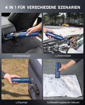 Аккумуляторний автомобільний пилосос Fanttik Slim V8 APEX, портативний ручний міні-пилосос 4-в-1 RobustClean™, 19000 Па/45 AW, 2 режими всмоктування, для авто, офісу та клавіатур (Синій)