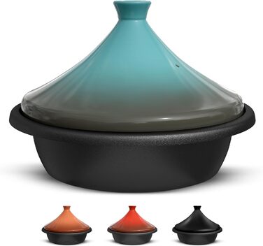 Тажин Кук - каструля для тушкування з емальованого чавуну, 3.3 л, керамічний конічний кришка, сіро-блакитний