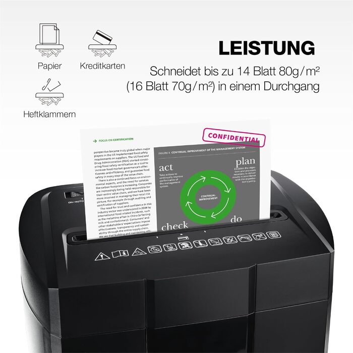 Шредер для паперу Peach Partikelschnitt PS500-70: 16 листів, 18 літрів, P-4, 30 хв безперервної роботи, 2000 аркушів, DSGVO, 4 x 38 мм