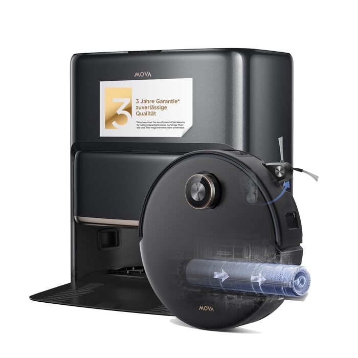 Робот-пилосос Mova Z60 Ultra Complete з вологою тканиною 28000 Па, LiftPro, перешкоди 8 см, DToF+Dual Laser+RGB/LED, AutoShield для килимів, MaxiReach моп & щітка, чорний