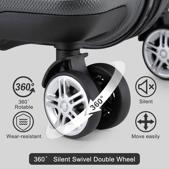 Чемодан середнього розміру KONO 24 дюйми з ABS-пластику з TSA-замком, 4 колеса, 65×44×25.5 см, сірий, 3-секційний набір