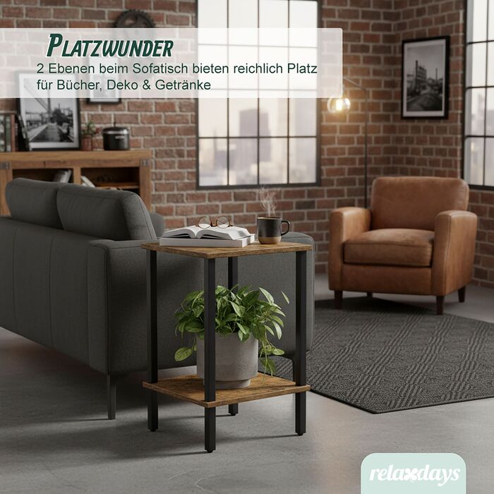Relaxdays Приставний столик Індустріальний, 2 яруси