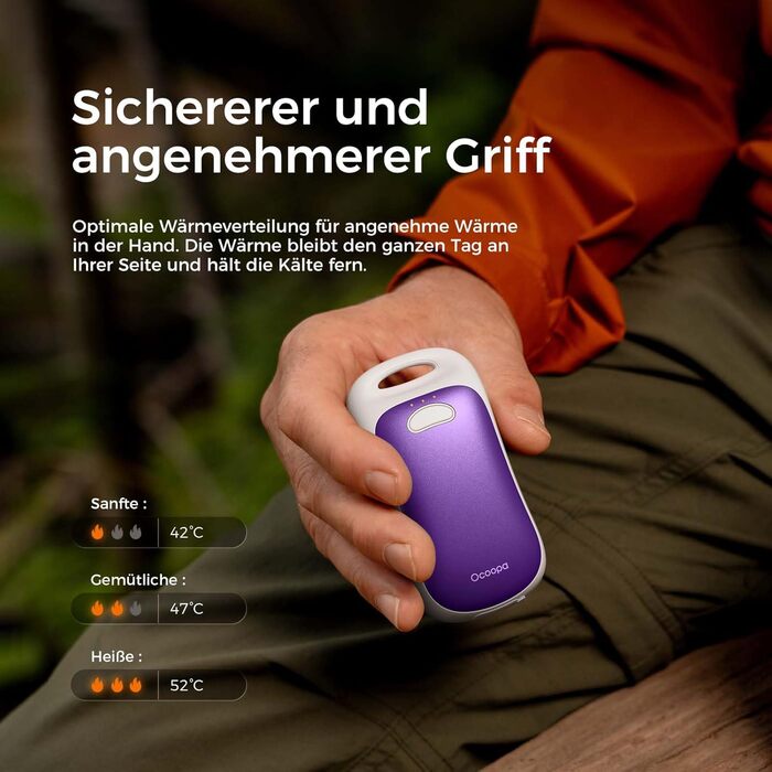 Електричні грілки для рук OCOOPA, 2 шт., водонепроникні IP45, ергономічні, 18 годин тепла, портативні, для активного відпочинку, гольфу, кемпінгу, міста (лавандово-фіолетовий)