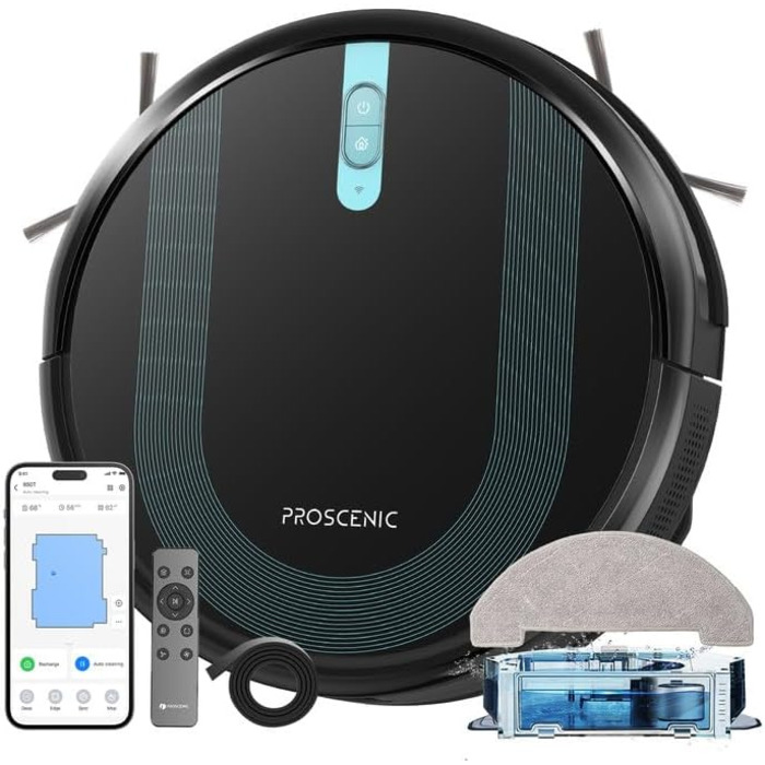 Робот-пилосос Proscenic 850T Wi-Fi з функцією миття підлоги, 3000 Па, Alexa/Google/Siri, для килимів і твердої підлоги