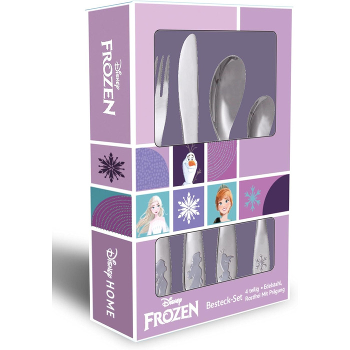 Дитячий столовий набір 'Frozen' з гравіюванням імені | 4 шт. | Нержавіюча сталь | Безпечний та міцний | Можна мити в посудомийній машині