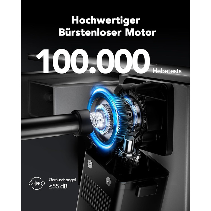 Регульований стіл-рама HUANUO з безщітковим мотором, вантажопідйомність 100 кг, для стільниць 110x200 см, чорний