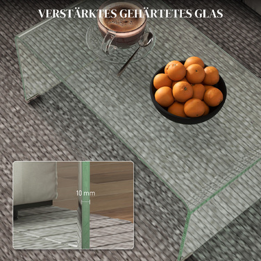 HOMCOM Стіл журнальний зі скла, стабільний, з цілісною конструкцією, лаконічний та сучасний, 80 x 45 x 35 см, прозорий