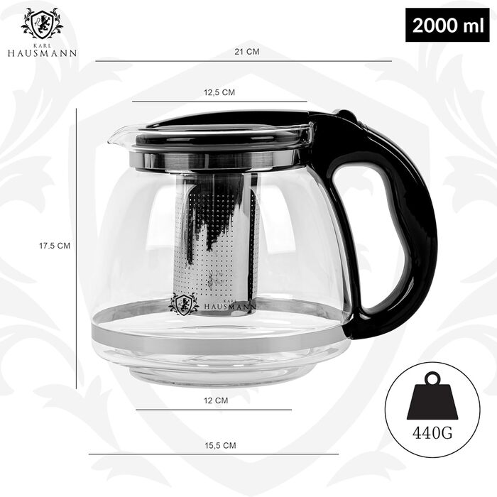 Скляна чайник Karl Hausmann з ситечком - 2л - Стильний дизайн, преміум якість