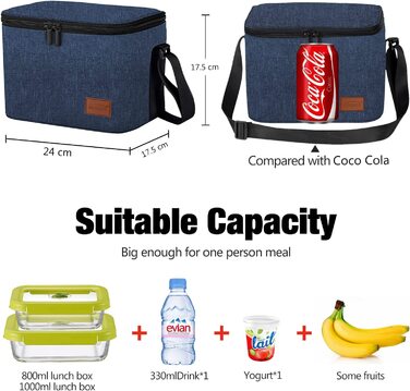 Сумка-холодильник aosbos маленька легка сумка для ланчу ізольована сумка сумка для ланчу для роботи в школі водонепроникна сумка-холодильник із застібкою-блискавкою міні сірий 7,5 л (Синій)
