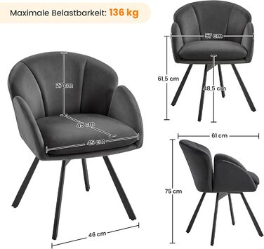 Офісний стілець Yaheetech 360° обертовий, оксамитовий, з подвійним сидінням, крісло для макіяжу, для офісу/спальні/вітальні, темно-сірий