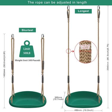 Шоукель для дітей BeneLabel: ідеально для дому та саду. Міцний гумовий сидіння, регульована висота 130-200 см, для підлітків та дорослих. Максимальне навантаження: 113 кг, колір - зелений