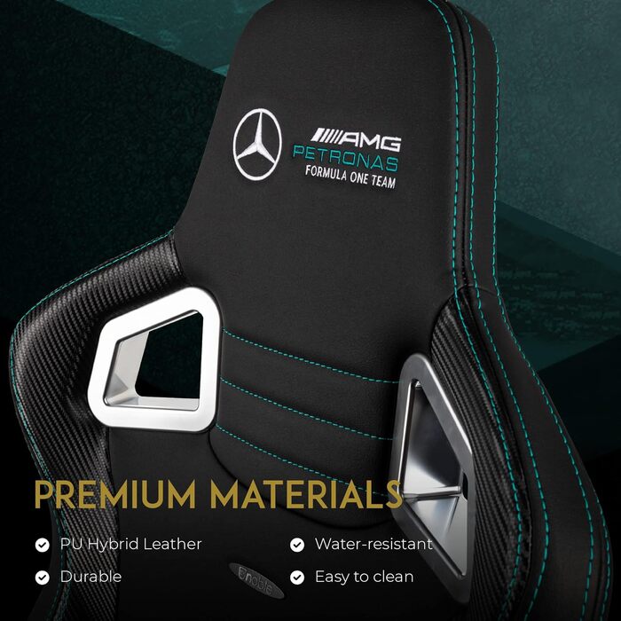 Ігровий крісло Noblechairs Epic - Mercedes-AMG Petronas F1 Team Edition, преміум-модель з підголівником та поперековою підтримкою, чорний, для геймерів