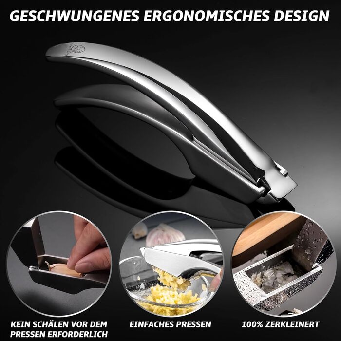 Прес для часнику та імбиру з нержавіючої сталі - не потрібно чистити | Легко миється, для дрібного подрібнення | 5 років гарантії