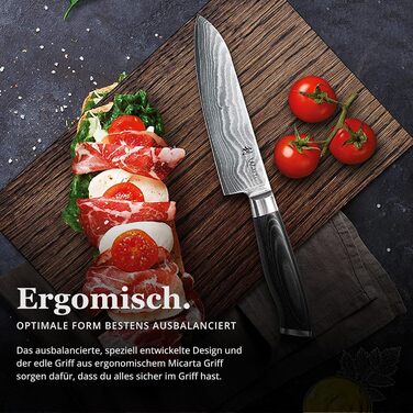 Ніж кухонний Wakoli Mikata Damast Santoku 17 см з лезом з дамаської сталі (67 шарів) з ручкою Micarta