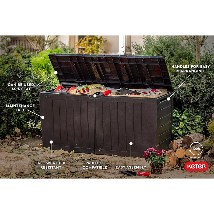 Ящик для зберігання Keter Marvel Plus для вулиці, коричневий - для подушок, інструментів, аксесуарів для басейну