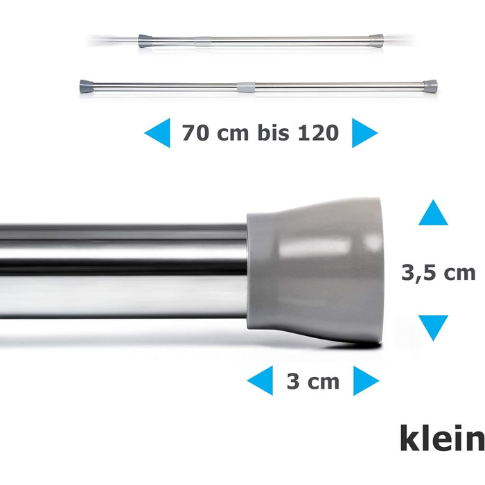 Висувний універсальний карниз для душу Карниз для штор Затискний стрижень Натяжна штанга - душова штанга, штанга для затиску без свердління (хром, 70-120 см)