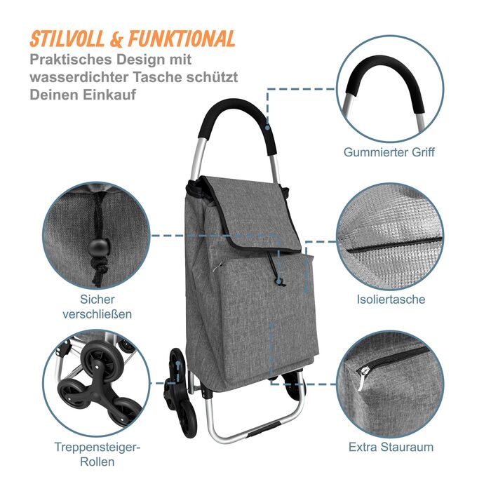 Relaxdays - Колісний візок для покупок зі сходами, об'єм 45 л