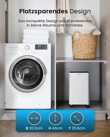 Електричний осушувач повітря Pro Breeze 20L - для дому, від вологи та цвілі, з функцією прання, таймером, фільтром, смарт-додаток, до 35 м²