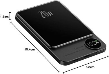 Сумісний з Mag-Safe & Qi, 15 Вт бездротовий, 20 Вт USB-C, для iPhone 15-12, Чорний, 2-1 Power Bank 10000mAh