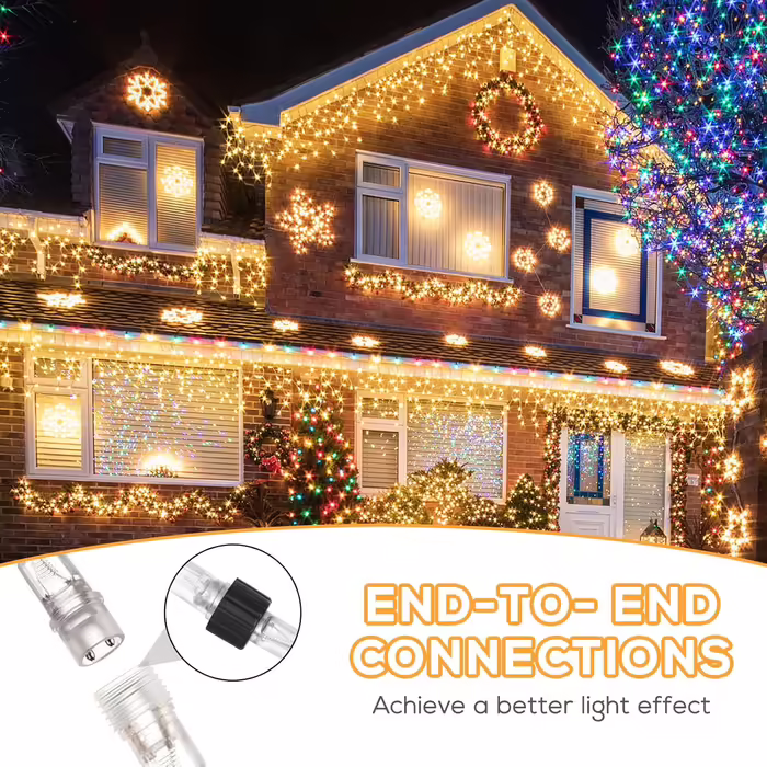 Гірлянда Elegear 20 м 800 LED, тепле біле світло, вулична, льодові бурульки, захист IP44, з таймером, 8 режимів, для вікон, даху, балкона, саду, новорічна ілюмінація