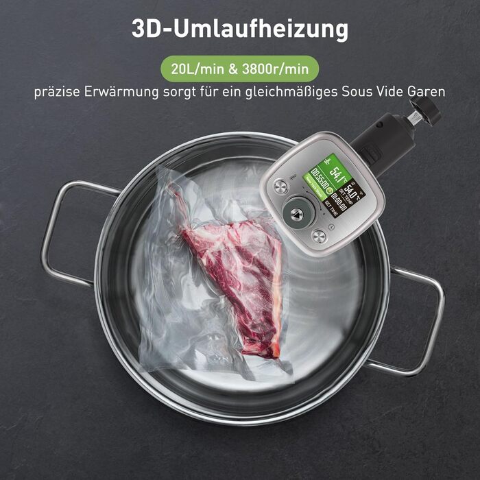 Су-від занурна піч KitchenBoss G320PS з Wi-Fi: точний контроль температури, дисплей TFT, 1100W, IPX7, для приготування су-від