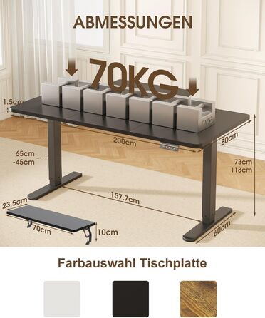 Електричний регульований стіл Devoko 160x70 см з підставкою для монітора, комп'ютерний стіл, 2 пам'яті висоти, вінтажний коричневий