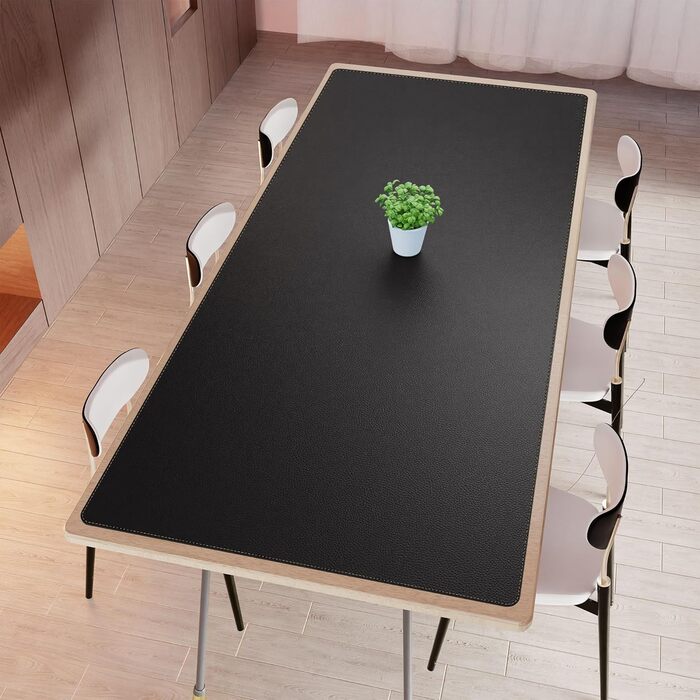 Килимок на стіл MAIDERN XXL 240x100 см двосторонній (шкіра та корк) — водонепроникний килимок для миші, офісу та геймінгу, чорний