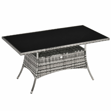 Outsunny Garden Table Стіл з полі ротанга зі скла 150x85x74см із захисним склом у сіро-чорному кольорі для саду, балконної тераси