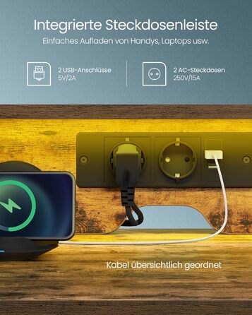 Ігровий стіл VASAGLE з LED підсвіткою та вбудованою розеткою, модель LWD094K02