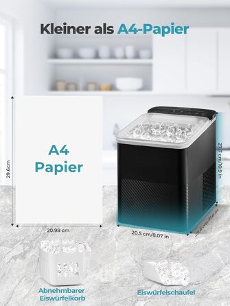 Льодогенератор Fohere портативний самоочисний, 14 кг/24 год, 2 розміри льоду, компактний, чорний - для дому, бару, офісу, кемпінгу