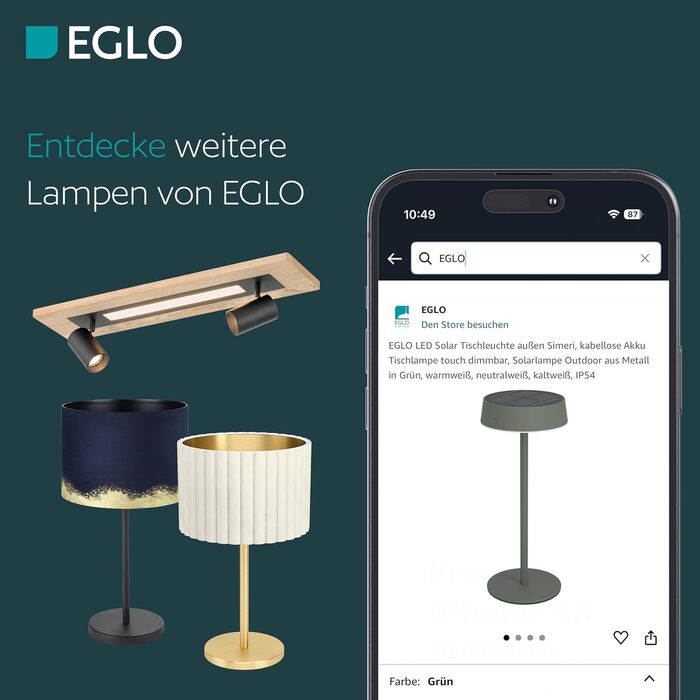 Торшер EGLO JAZMINIA – вінтажний торшер 45 см, чорний та латунь, тканинний абажур, ретро дизайн, метал, патрон E27, LED сумісний, вимикач на кабелі