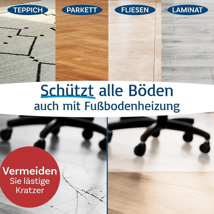 Захисна килимок KARAT для твердих підлог - 114 x 200 см, молочно-білий - захист для офісного крісла, килимок для паркету, ламінату, з поліпропілену (Revolution)