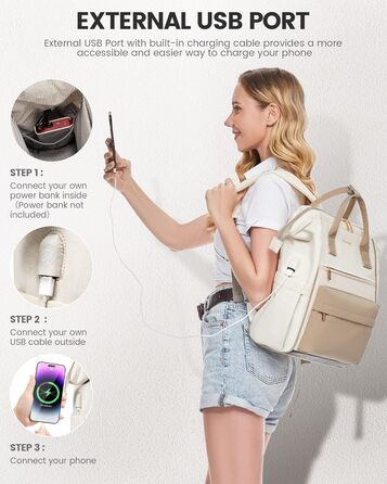 Сумка-рюкзак LOVEVOOK для жінок, 15.6 дюймів, для ноутбука, подорожей, роботи, школи, універу, офісу, водонепроникна, елегантна, бежева