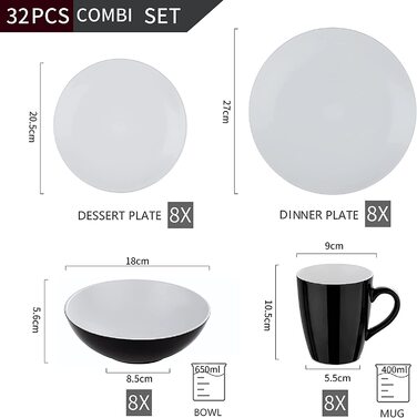 Комбінований сервіс глиняний посуд, Набір посуду vancasso lento з 48 предметів, сучасна їдальня на 12 осіб (Біла, 16 предметів(LENTO))