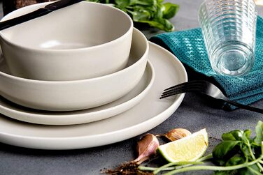 Набір з 6 супових тарілок - тарілки для макаронів - глибокі тарілки - керамічна миска - тарілка для салату VICTO - безпечна для мікрохвильової печі - 18,5 см - Бежевий