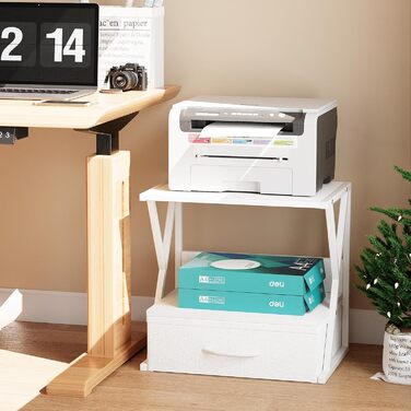 Підставка для принтера з ящиком, 2-рівнева, для офісу, дому, школи | Organizer, колір: білий