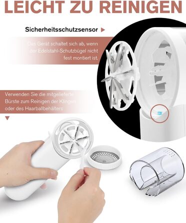 Електричний видальник ворсу Homtronics з USB-зарядкою, LED-дисплеєм та 6-кліновою головкою для одягу, диванів та килимів (білий)