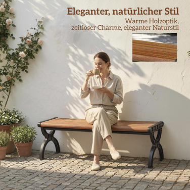 Лавочка для саду на 2 особи, вулична лавочка з металевим каркасом та ламелевим сидінням, садові меблі для саду та тераси