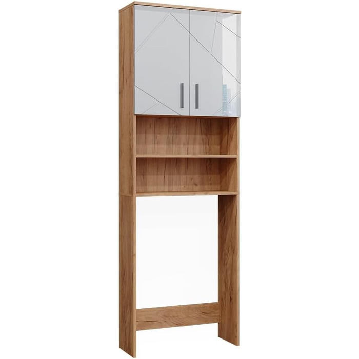 Шафа для пральної машини Vicco Irma, білий глянець/дуб, 64x190,5 см, ванна шафа над пральною машиною