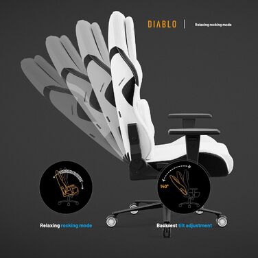 Ігровий крісло Diablo Gaming X.One Prime з підголівником та охолодженням, металева база, регульовані підлокітники, 140 кг, білий