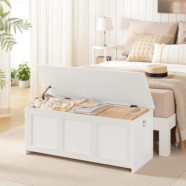 HOOBRO Лавка з ящиком для іграшок, 100 см, білий та натуральний колір дерева, з безпечним шарніром, для дому