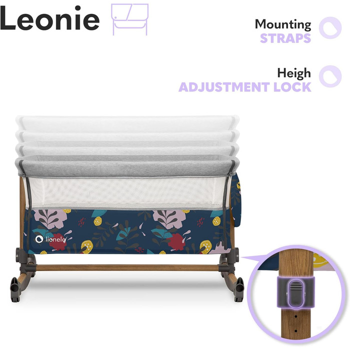 Дитяче ліжко Lionelo Leonie Plus 3 в 1 (колиска, ліжко-приліжко, гойдалка) блакитне, до 9 кг, з кошиком