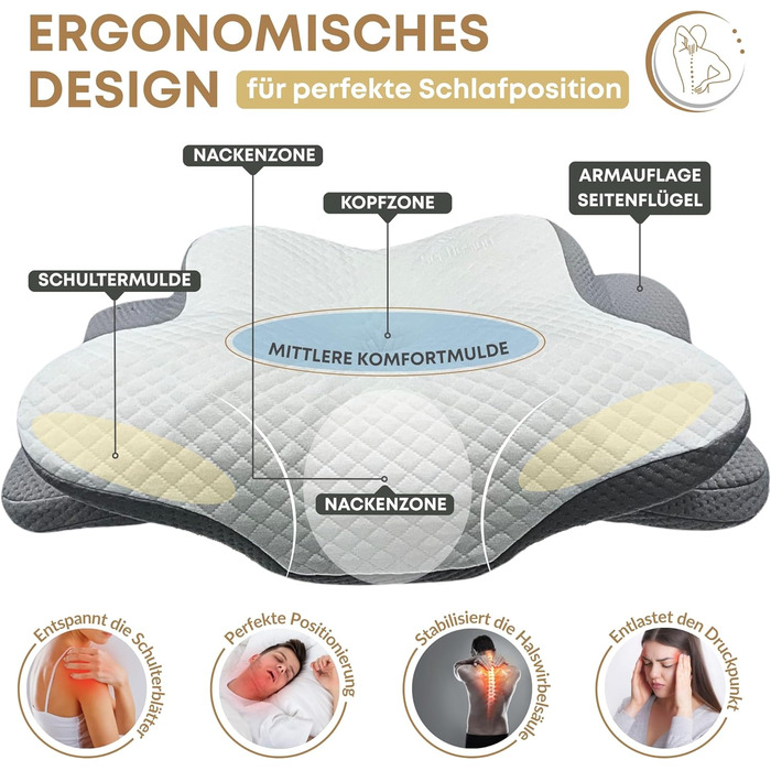 Ортопедична подушка для шиї Sei Design з Memory Foam - для спини та боку, Oeko-Tex®, Lyocell, охолоджуючий чохол