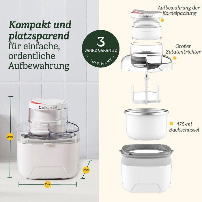 Морозивниця Cuisinart Solo Scoops ICEM10, 475 мл – для домашнього морозива, джелато, сорбету та замороженого йогурту, компактна, швидке приготування за 25 хвилин