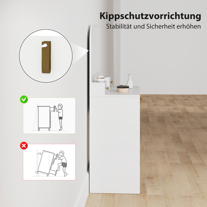 Косметичний столик зі дзеркалом, компактний туалетний столик з 3 висувними ящиками, білий